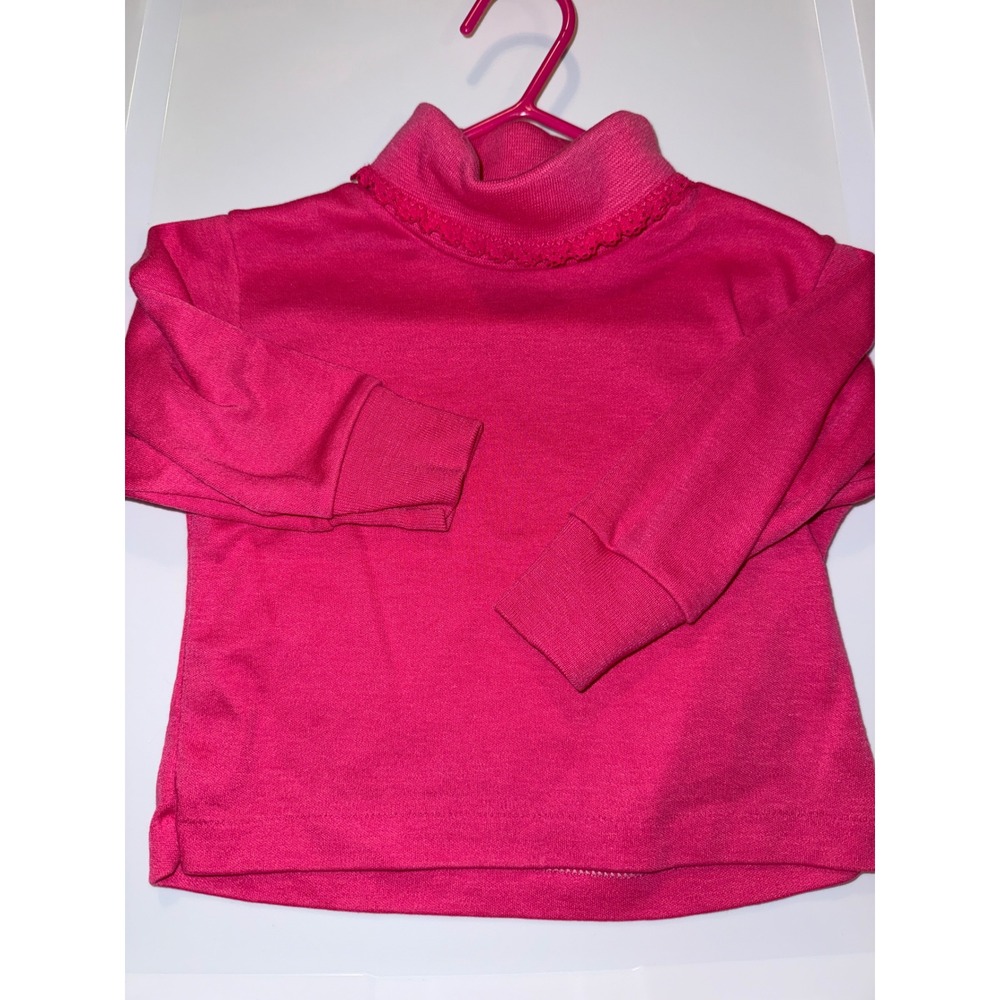 Vintage Carters Pink Turtleneck Long Sleeve Picot Trim Top Made in USA 12 Months